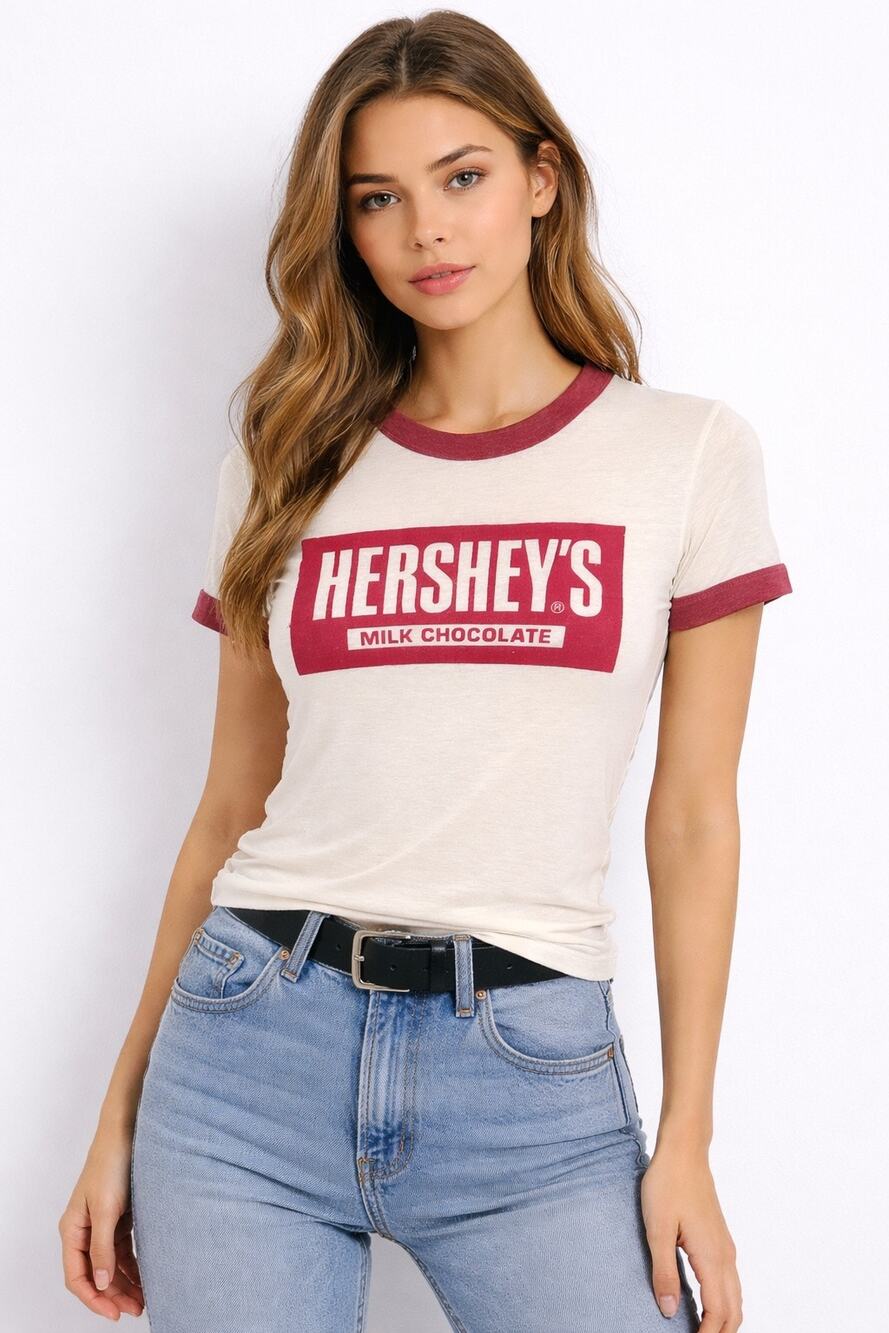 Vintage 90s Hershey’s Milk Chocolate Ringer Tee USA Made Slim Fit Small
